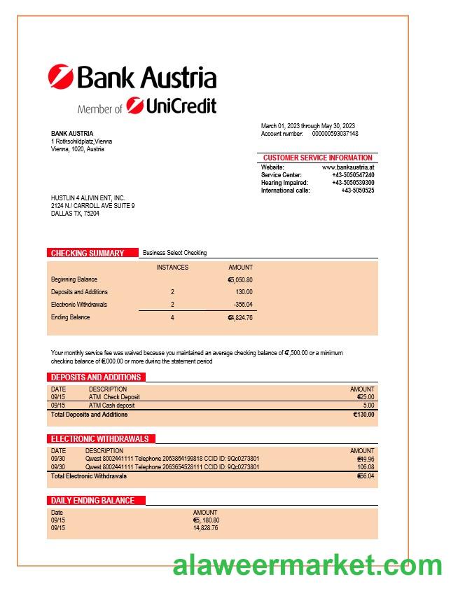 Bank Austria organization statement Word and PDF template